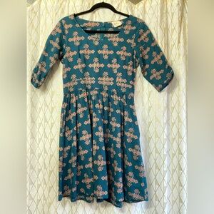 Mata Traders Teal Fit and Flare Dress with Scoop Neck